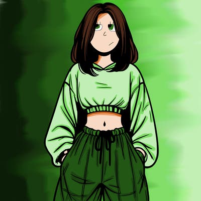 realistic girl faceless with baggy pants and a crop top