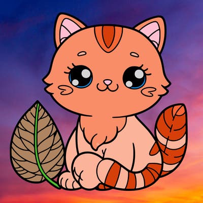 cat with leaf