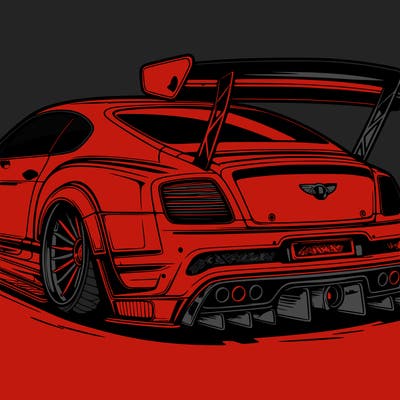 a wide body bently with rear wing spoiler lowered with triple turbo