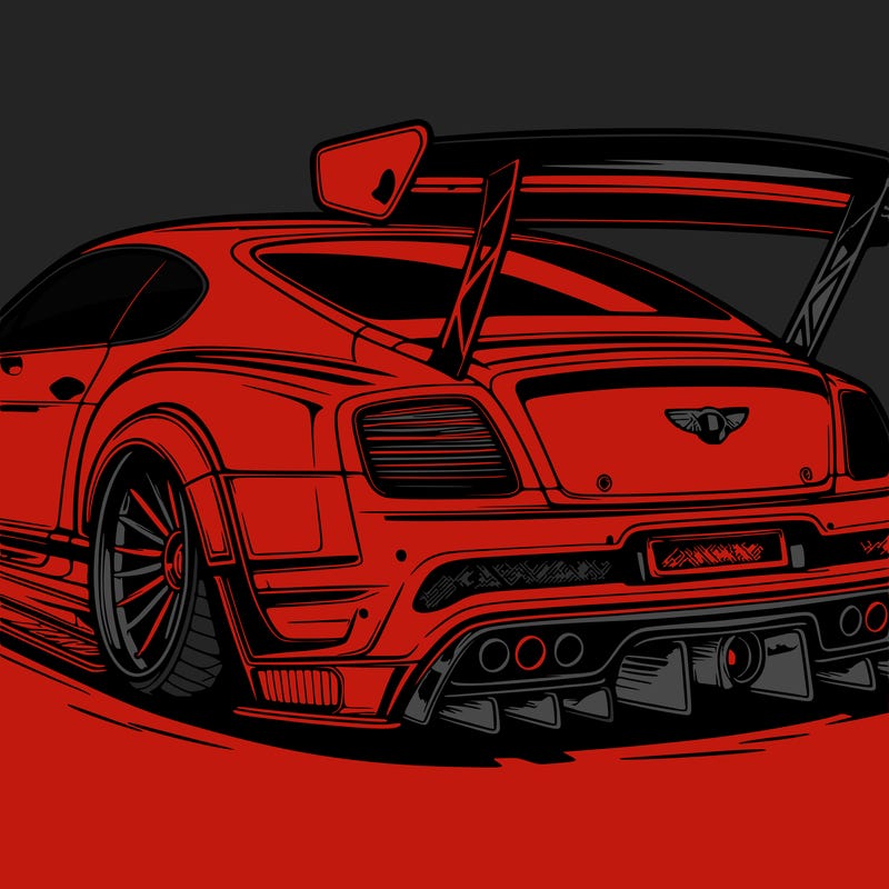 a wide body bently with rear wing spoiler lowered with triple turbo