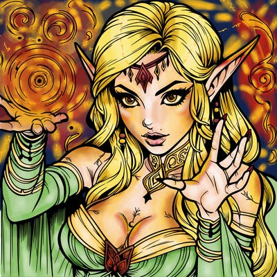 realistic scary beautiful elf sorceress casting spell
