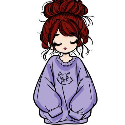 girl with baggy sweatshirt and messy bun