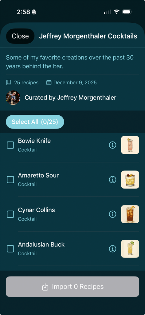 Von Jeffrey Morgenthaler kuratierte Cocktail-Rezeptsammlung in der Bevnap-App