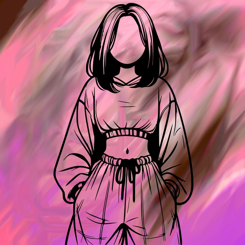 realistic girl faceless with baggy pants and a crop top