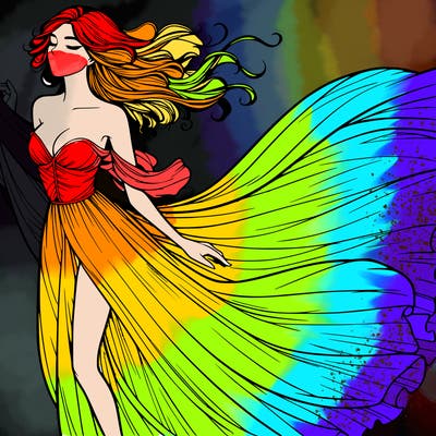 realistic woman in dress flowing the the wind