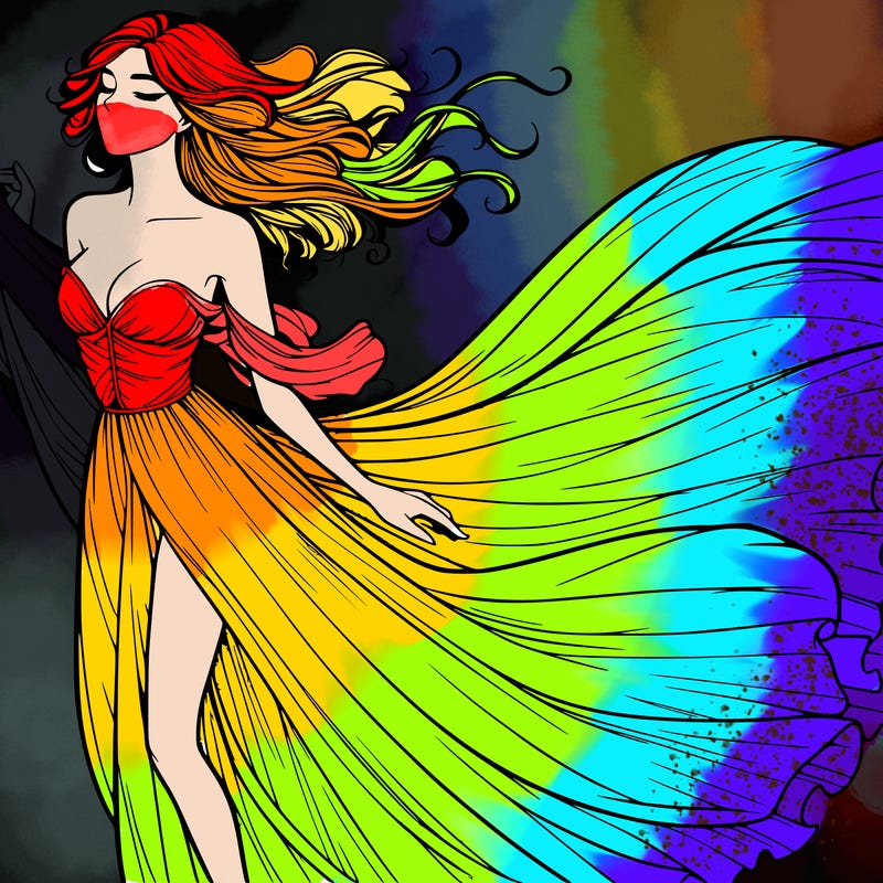realistic woman in dress flowing the the wind