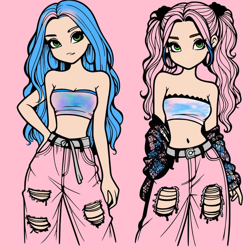 2 girls in crop tops and baggy jeans ripped