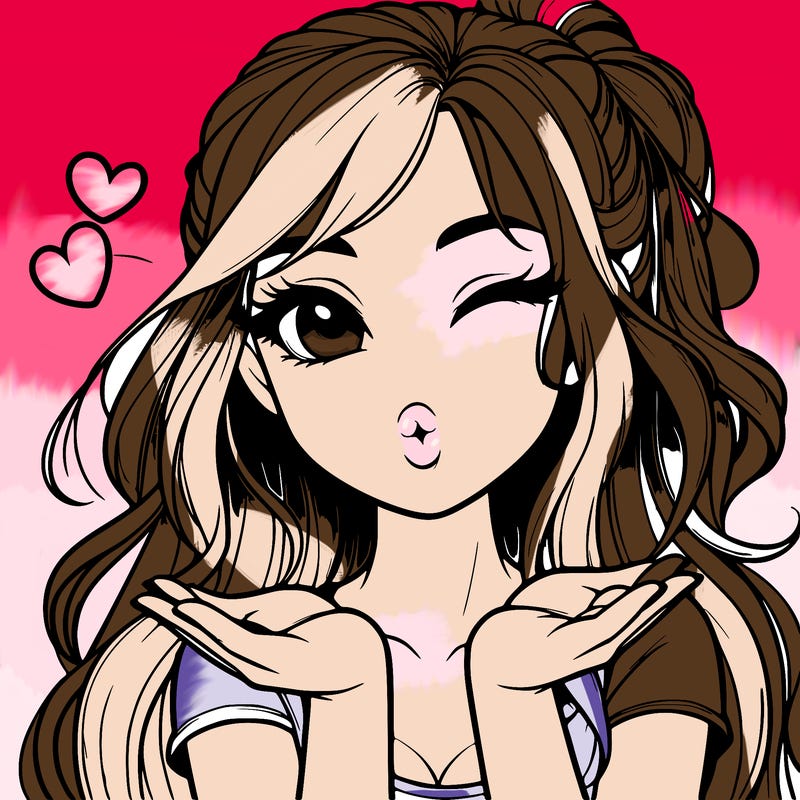 realistic girl winking and blowing a kiss while making heart hands