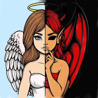 realistic angel half demon