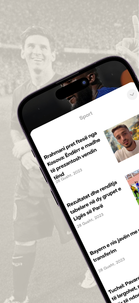 IndeksOnline - IndeksOnline mobile app displaying sports news articles in Albanian on an iPhone screen.