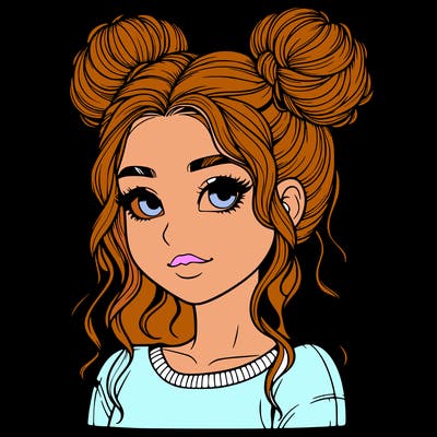 realistic girl with two buns in her hair