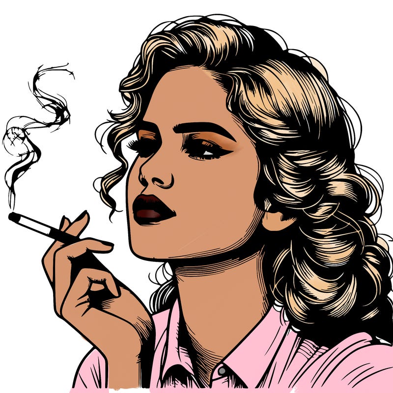 realistic beautiful lady smoking