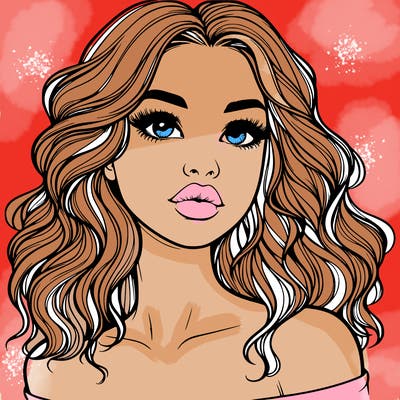 realistic girl with wavy hair and lips
