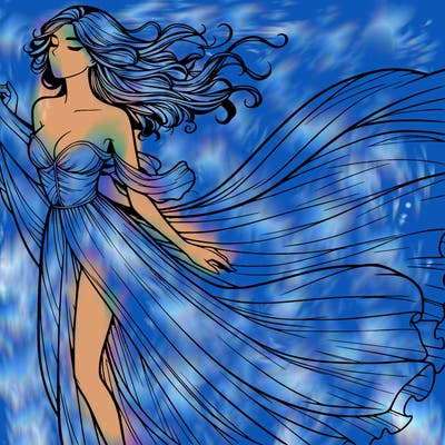 realistic woman in dress flowing the the wind