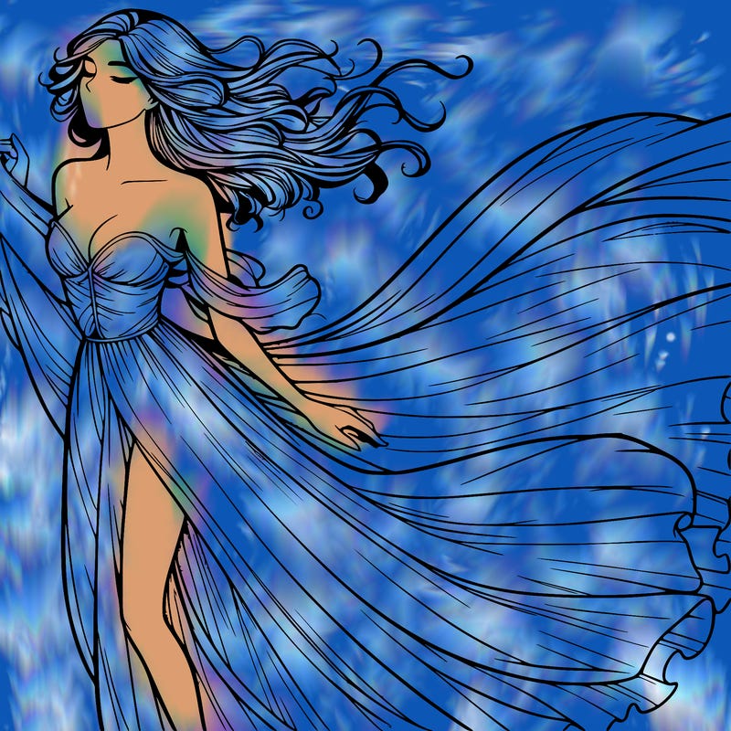 realistic woman in dress flowing the the wind