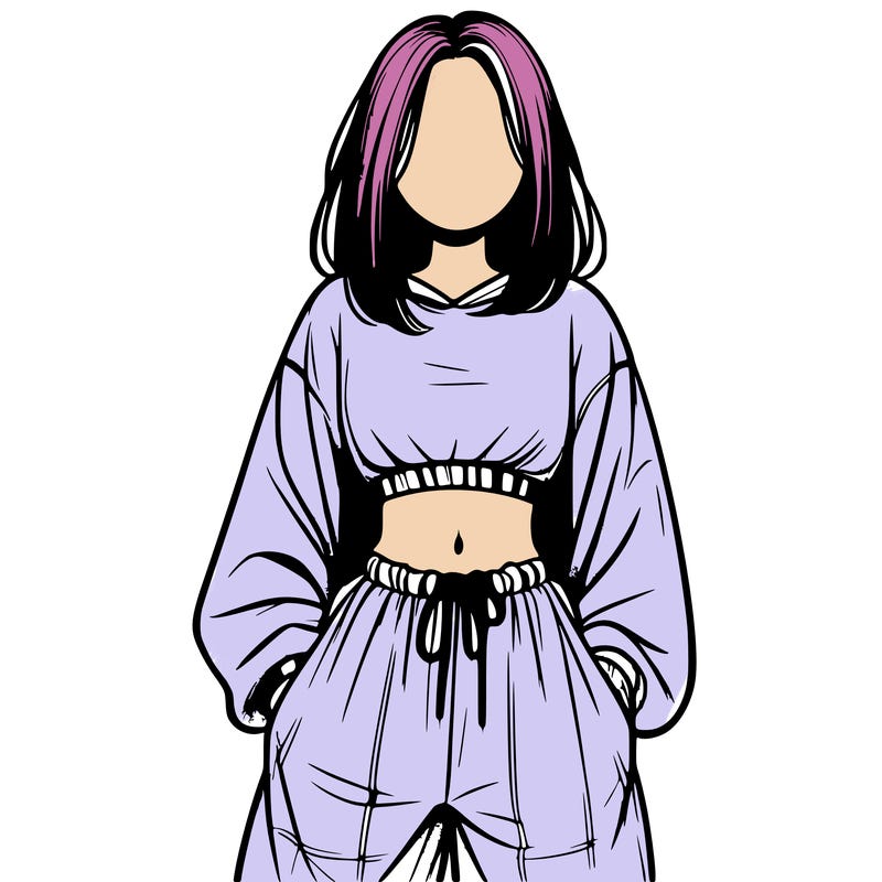 realistic girl faceless with baggy pants and a crop top