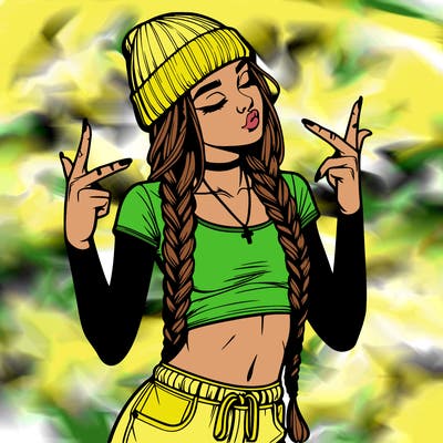 realistic teenage girl with braids and a beanie and crop top doing 🫶🏼