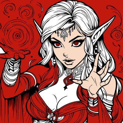 realistic scary beautiful elf sorceress casting spell