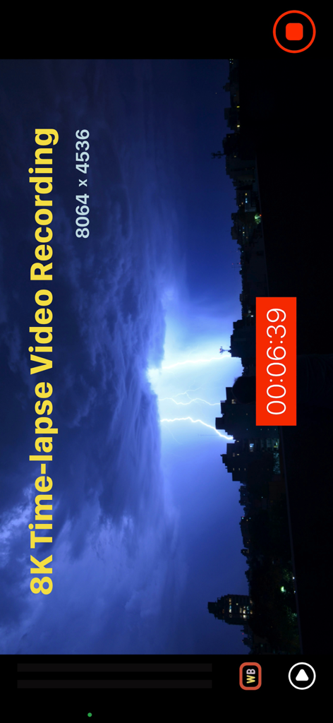 8K time-lapse video recording of lightning over a city at night
