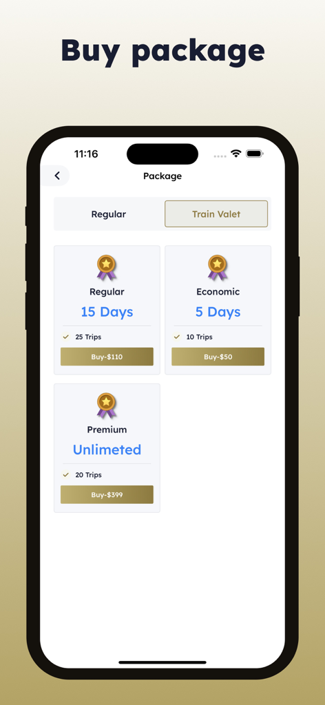 Msar Captain app screen showing driver subscription packages like Regular Economic and Premium.
