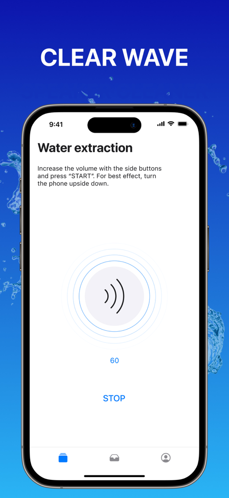 Clear Wave app interface for water extraction on an iPhone