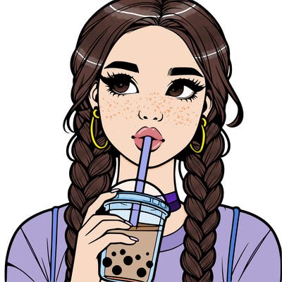 realistic girl with braided hair drinking boba