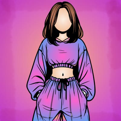 realistic girl faceless with baggy pants and a crop top
