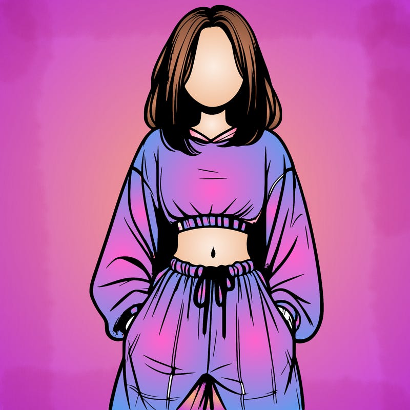 realistic girl faceless with baggy pants and a crop top