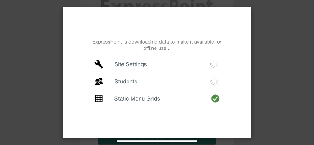 ExpressPoint app interface showing data synchronization for offline school nutrition services
