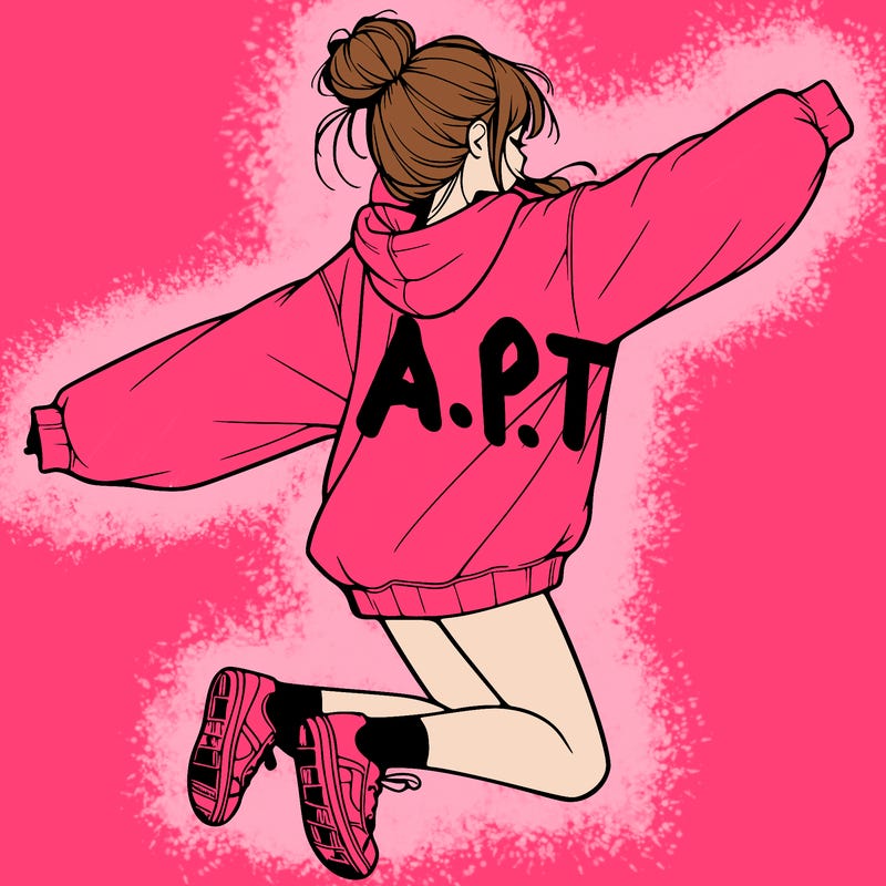 realistic girl jumping with a bun and oversized sweatshirt