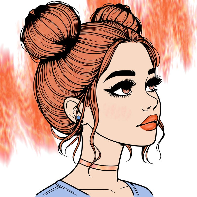 realistic girl with buns on the top of her head
