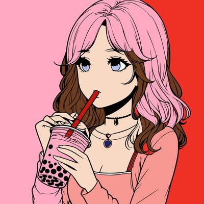 realistic girl drinking boba tea