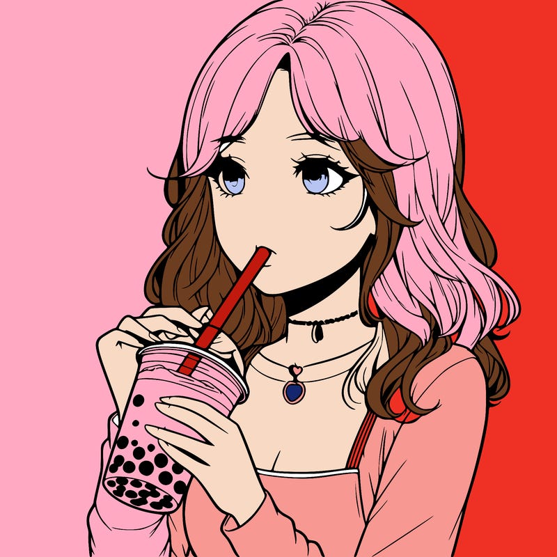 realistic girl drinking boba tea
