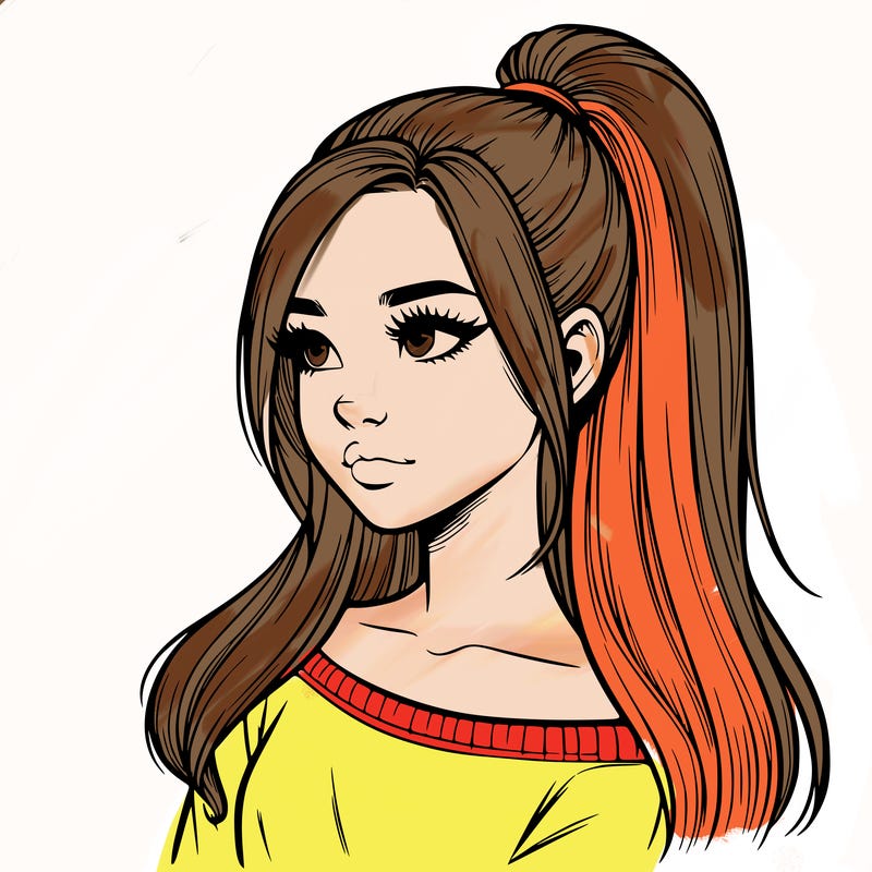 realistic girl with a high ponytail