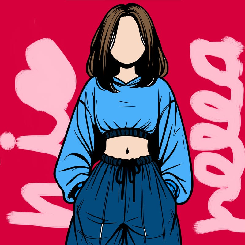 realistic girl faceless with baggy pants and a crop top