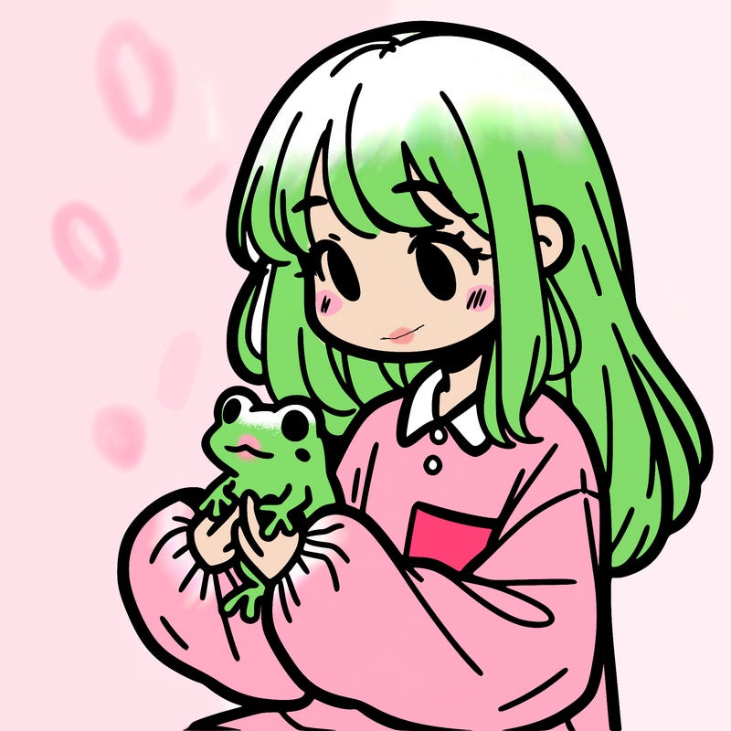 girl with long hair and a oversized shirt. and she is holding a frog