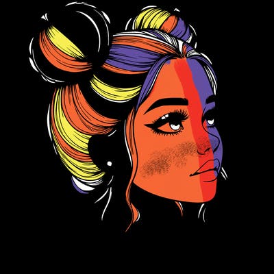 realistic girl with buns on the top of her head