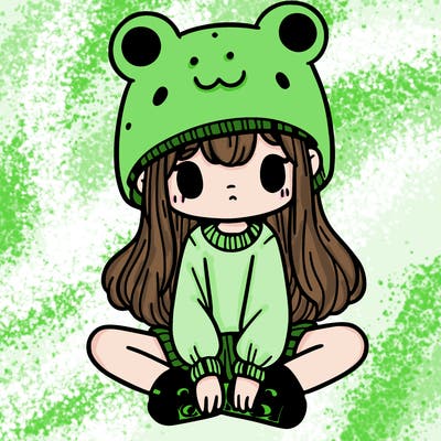 a girl wearing a frog hat and some frog socks