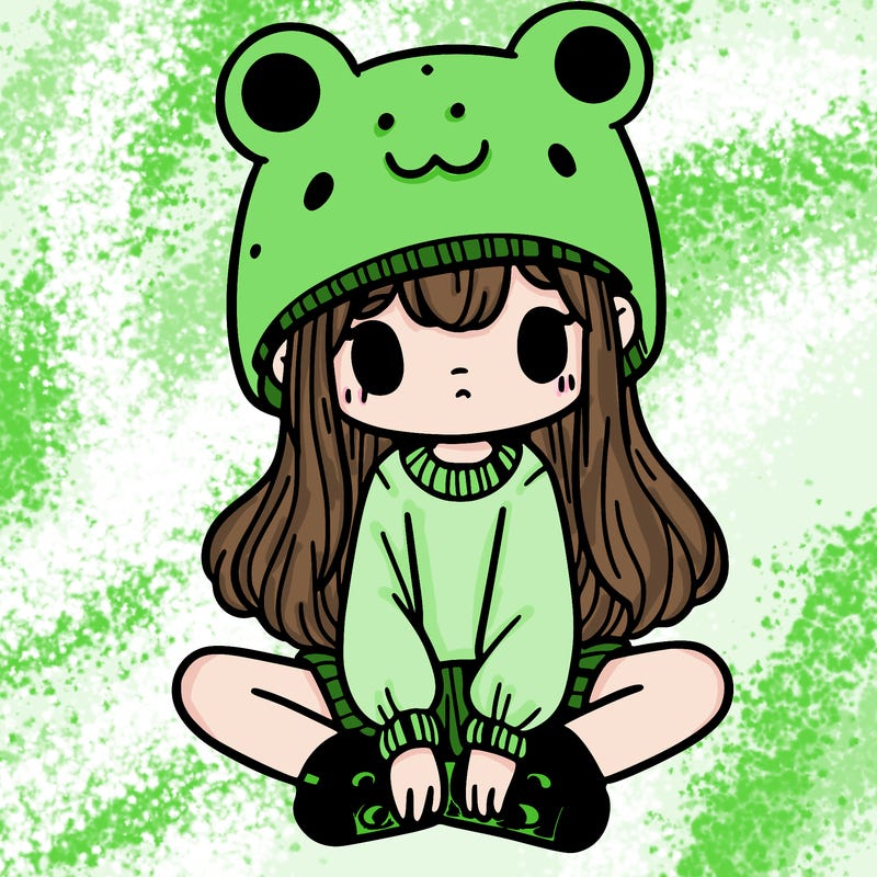 a girl wearing a frog hat and some frog socks