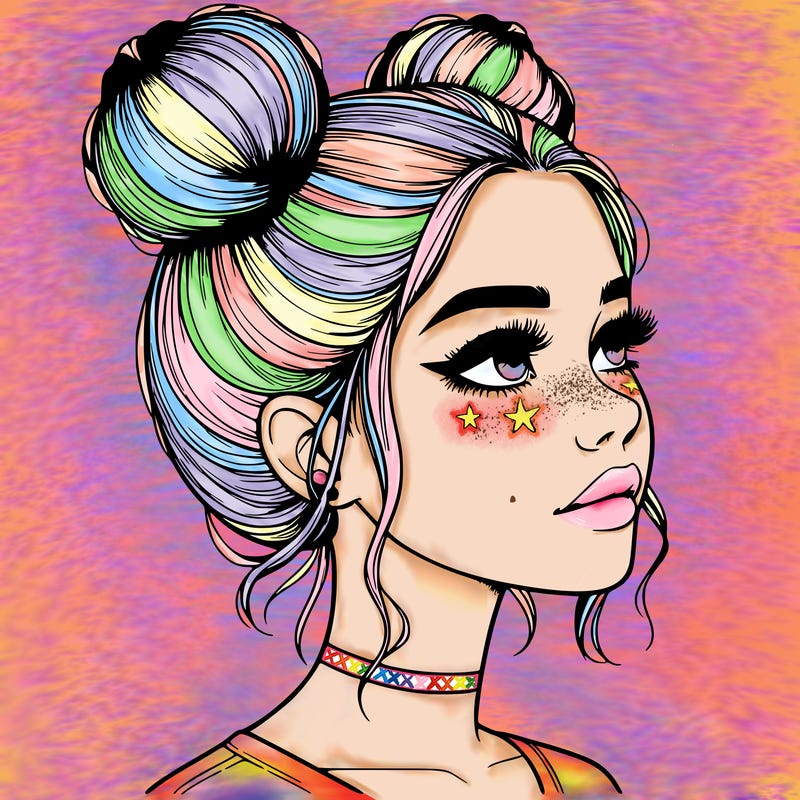 realistic girl with buns on the top of her head