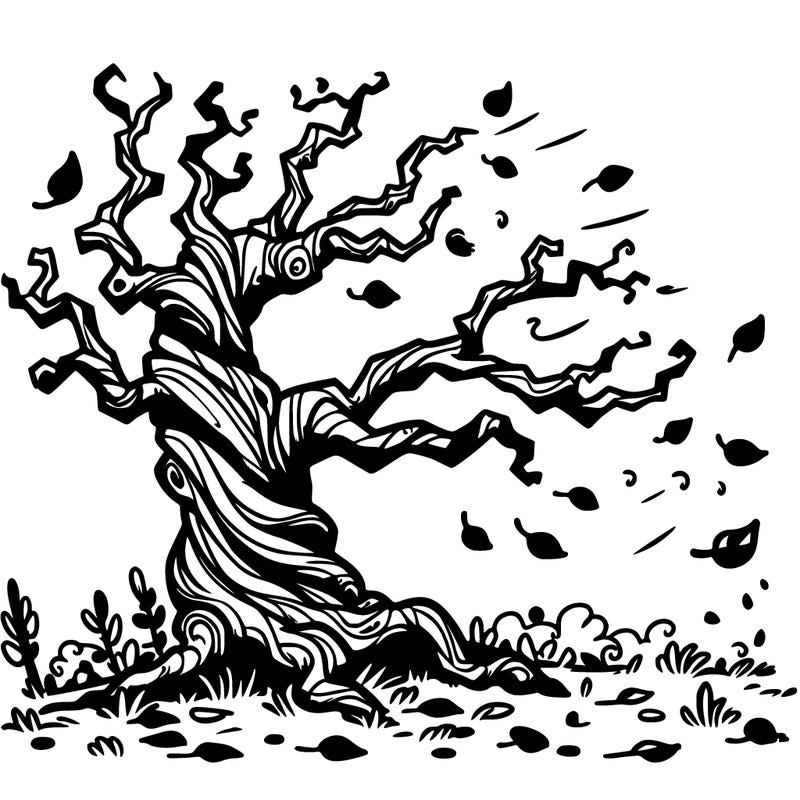 old knarled tree loosing leaves