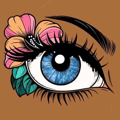 realistic eye with flower