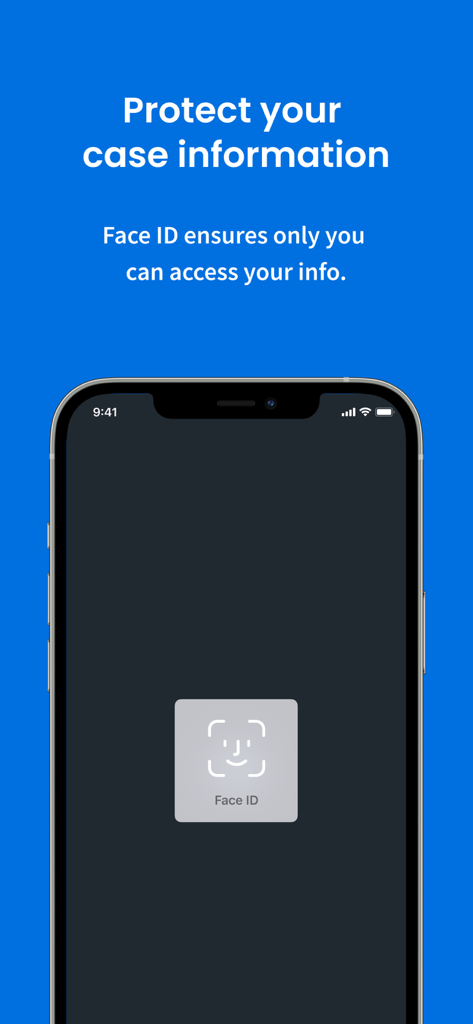 Clio for Clients - Screenshot of Clio for Clients app showing Face ID authentication to protect legal case information.