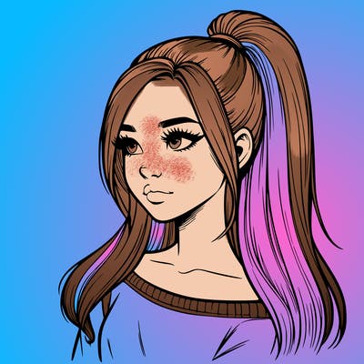 realistic girl with a high ponytail