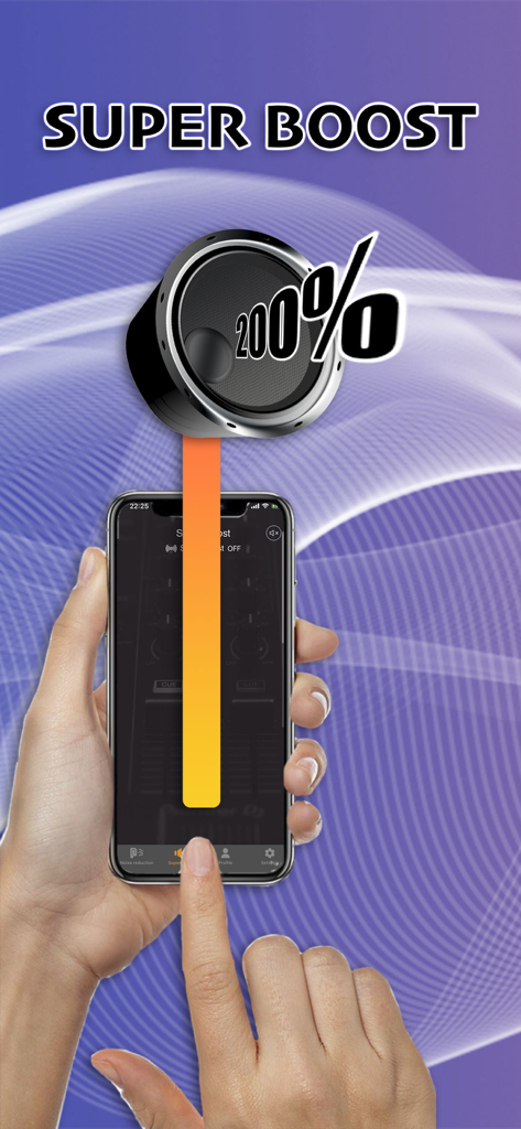 Speaker Volume Booster - Pro - A person using the Speaker Volume Booster app on an iPhone to increase the device volume to 200 percent