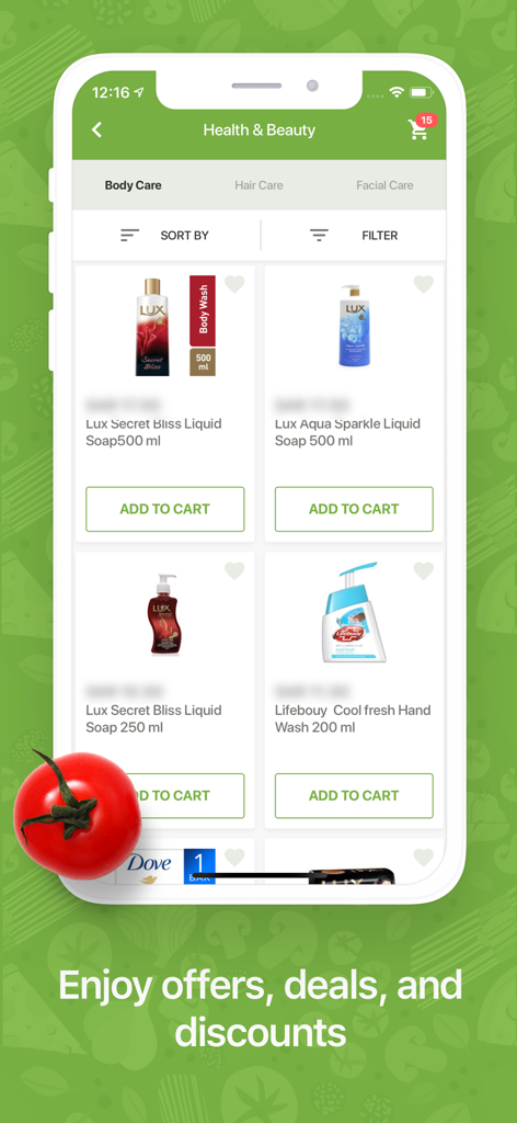 Danube - الدانوب - The Danube mobile app interface displaying body care products like liquid soaps under the Health and Beauty category.