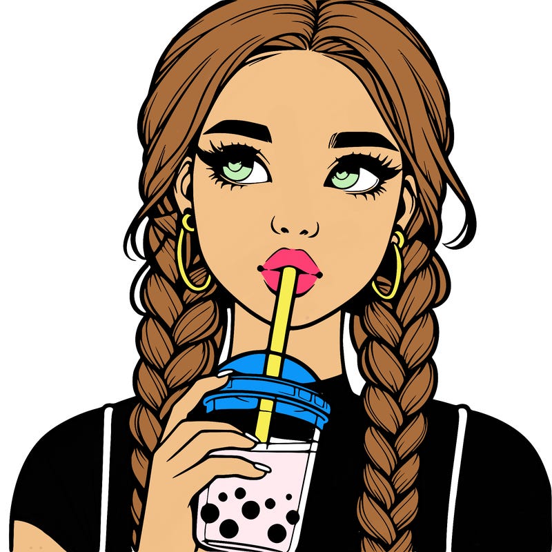 realistic girl with braided hair drinking boba
