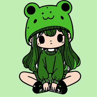a girl wearing a frog hat and some frog socks