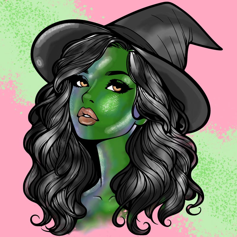 realistic witch girl with wavy hair and lips