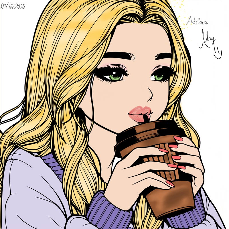 realistic girl drinking coffee